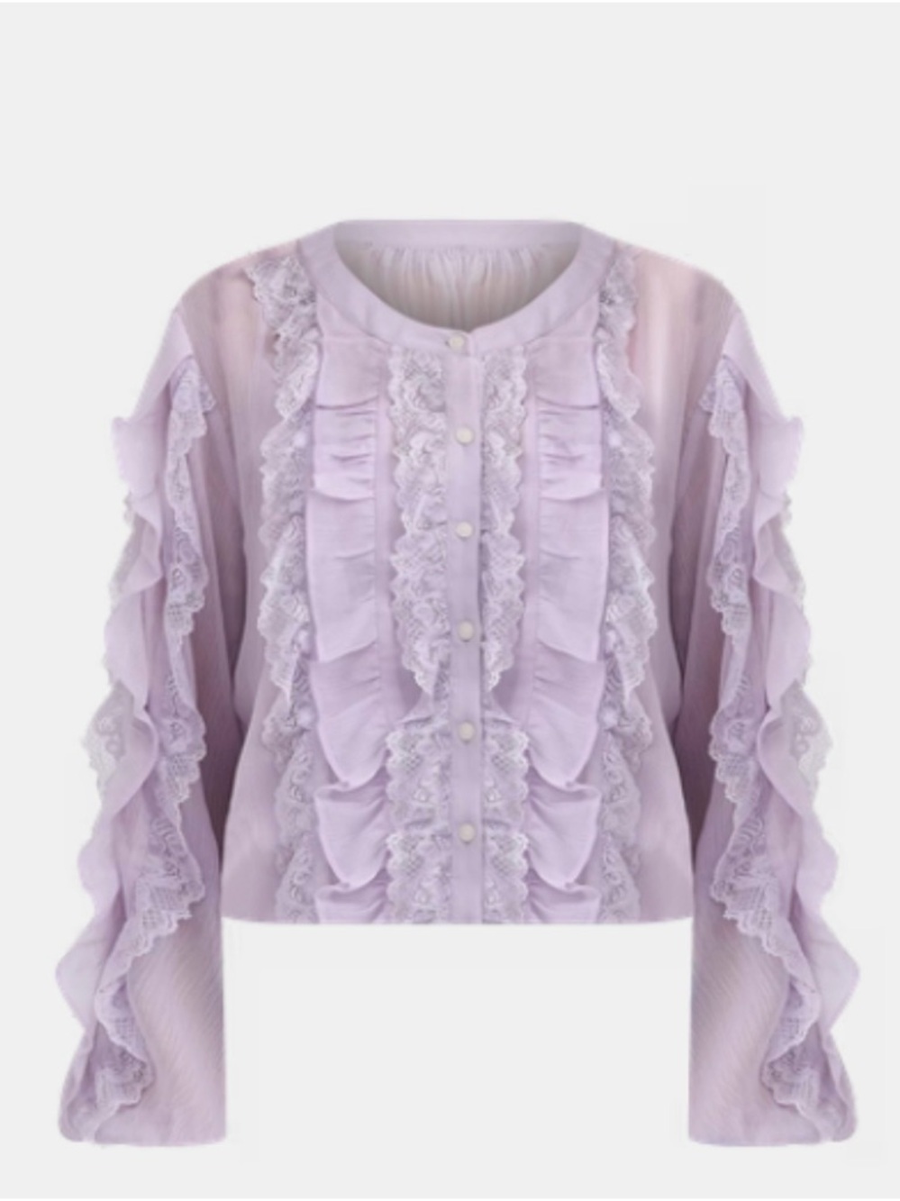 LOFT Lavender Ruffle Lace Button-Front Blouse